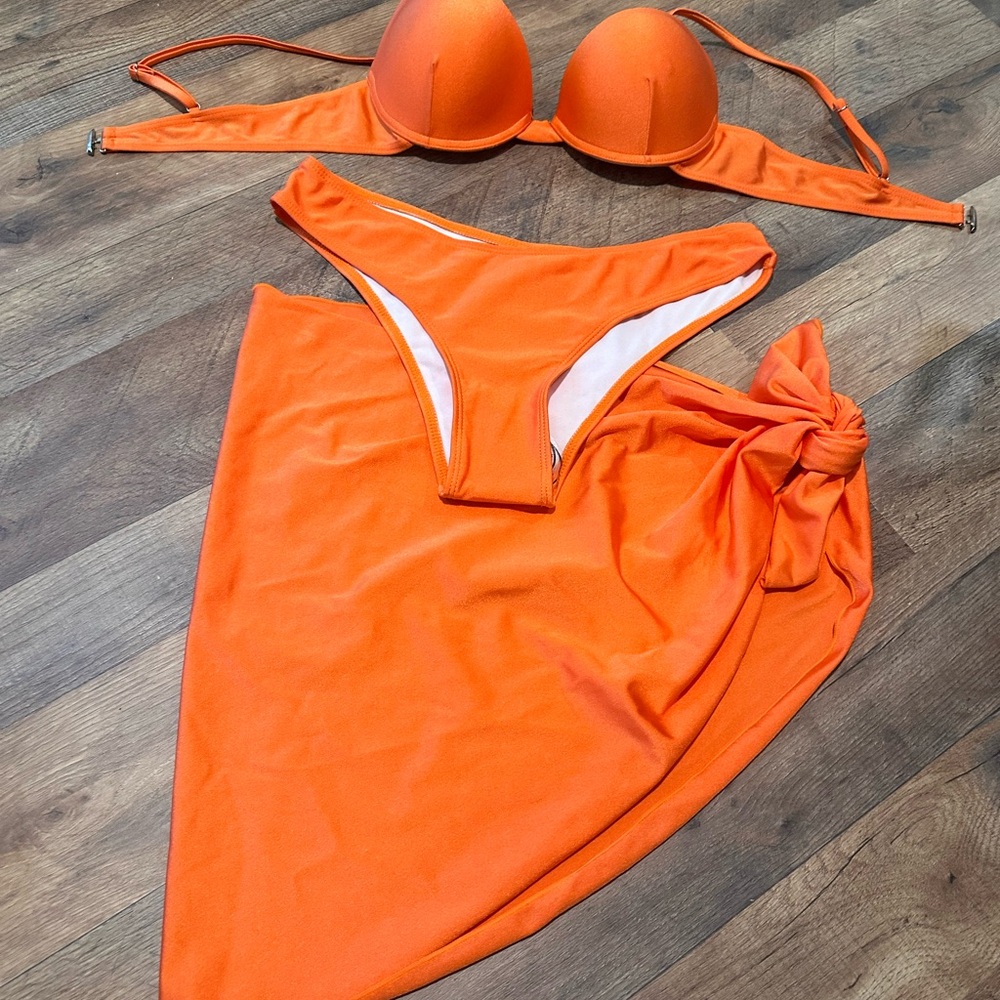 Vibrant Orange Bikini Set with Sarong